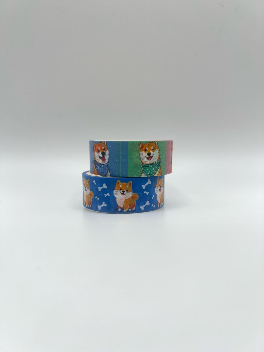Two Animal Blue and Multicolor Shiba Inu Dog Puppy Decorative Washi Tape Set